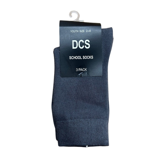 DCS KIDS UNISEX SOCK 3 PK SIZE 2 - 8 YOUTH GREY