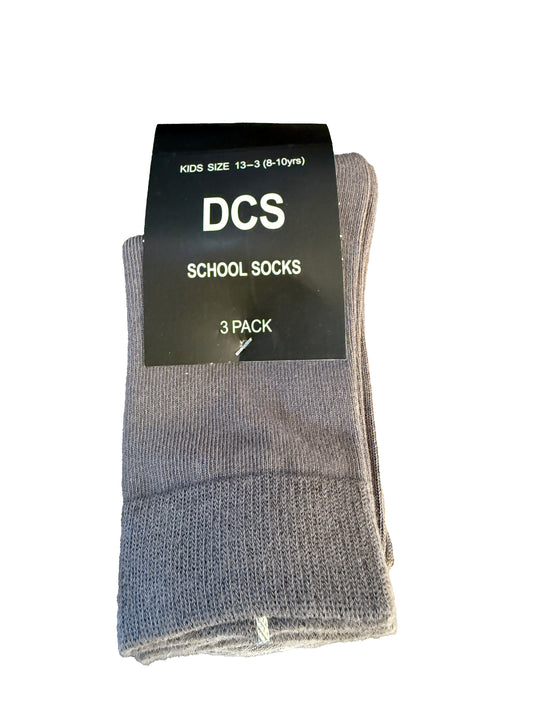 DCS KIDS UNISEX SOCK 3 PK SIZE 13 - 3 & 9 - 12 GREY