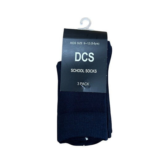DCS KIDS UNISEX SOCK 3 PK SIZE 13 - 3 & 9 - 12 NAVY