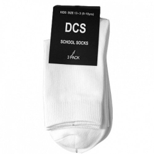 DCS KIDS UNISEX SOCK 3 PK SIZE 13 - 3 & 9 - 12 WHITE