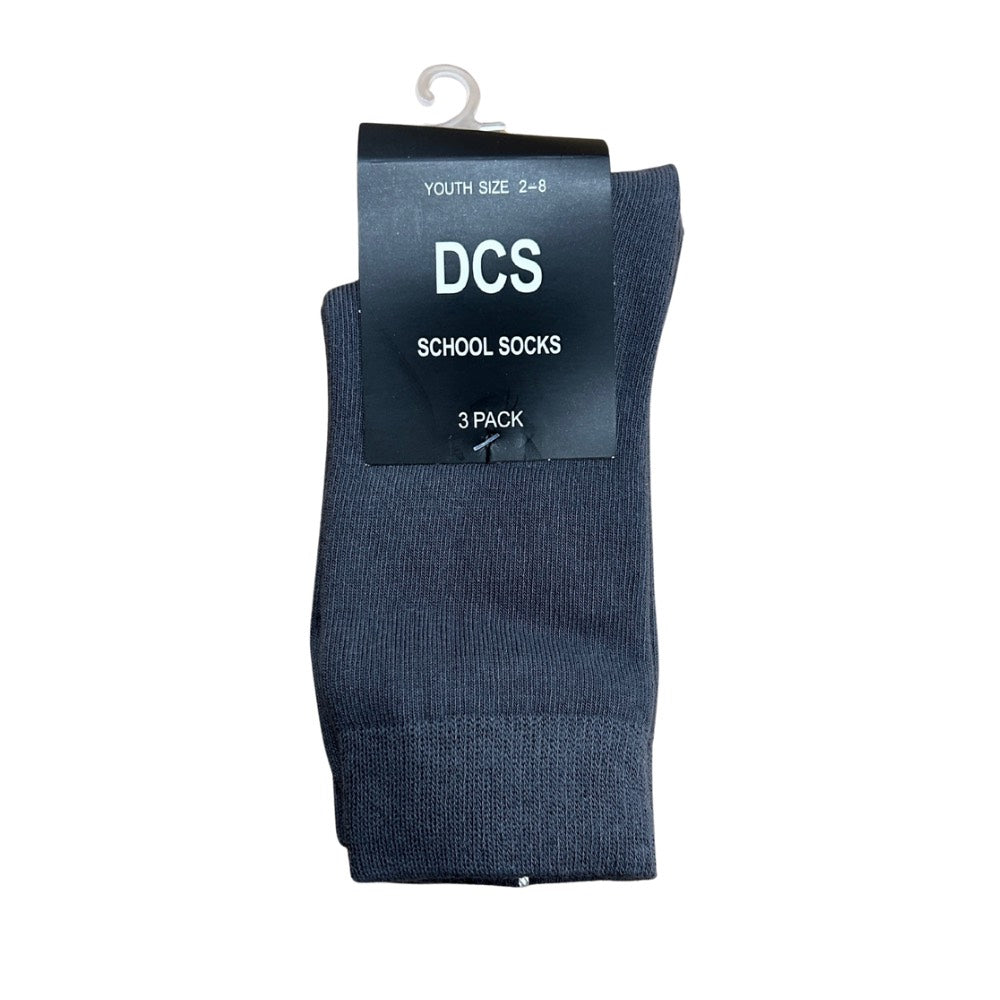 DCS KIDS UNISEX SOCK 3 PK SIZE 2 - 8 YOUTH GREY